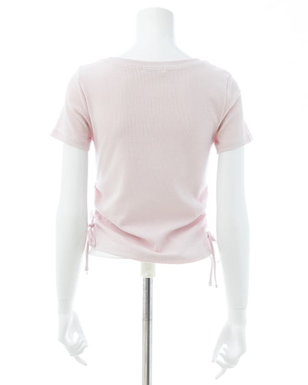 INGNI（イング） サイドギャザーリボンラインストーンロゴリブトップス ﾗｲﾄﾋﾟﾝｸ