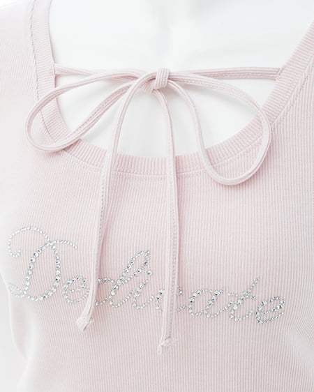 INGNI（イング） サイドギャザーリボンラインストーンロゴリブトップス ﾗｲﾄﾋﾟﾝｸ