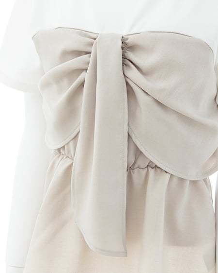 INGNI（イング） リボンドッキングトップス ｵﾌﾎﾜｲﾄ/ﾍﾞｰｼﾞｭ