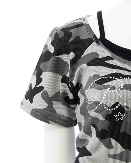 INGNI（イング） メイサイレイヤードラインストーンロゴトップス ｸﾞﾚｰ/ｸﾛ