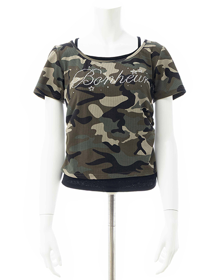 INGNI（イング） メイサイレイヤードラインストーンロゴトップス ｶｰｷ/ｸﾛ