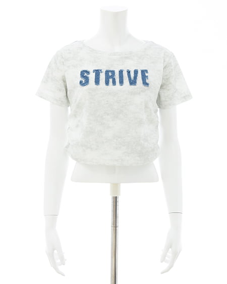 INGNI（イング） ムラ染めデニムロゴサイドギャザーTシャツ ｵﾌﾎﾜｲﾄ