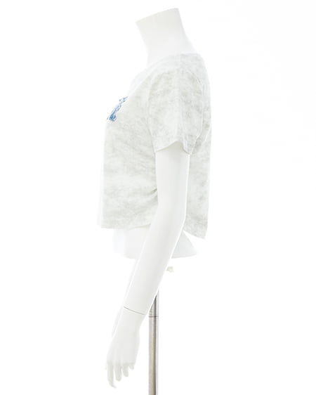 INGNI（イング） ムラ染めデニムロゴサイドギャザーTシャツ ｵﾌﾎﾜｲﾄ