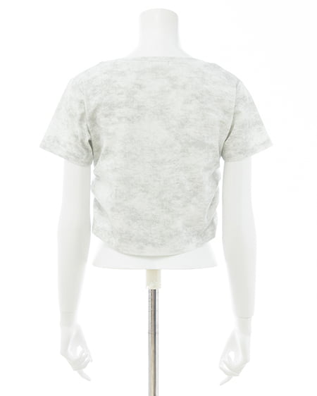 INGNI（イング） ムラ染めデニムロゴサイドギャザーTシャツ ｵﾌﾎﾜｲﾄ