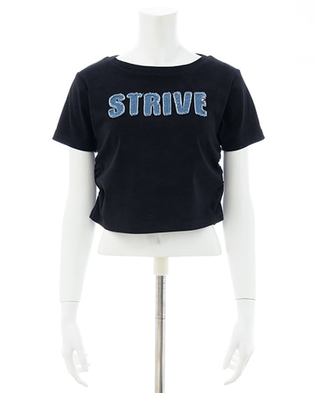 INGNI（イング） ムラ染めデニムロゴサイドギャザーTシャツ ｸﾛ