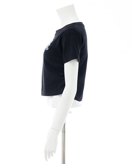 INGNI（イング） ムラ染めデニムロゴサイドギャザーTシャツ ｸﾛ