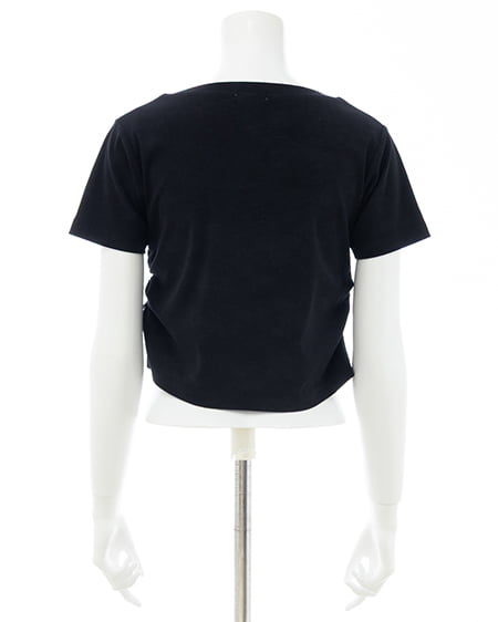 INGNI（イング） ムラ染めデニムロゴサイドギャザーTシャツ ｸﾛ