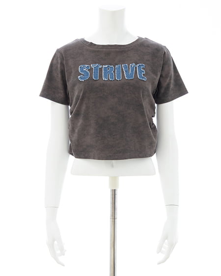 INGNI（イング） ムラ染めデニムロゴサイドギャザーTシャツ ｶｰｷ