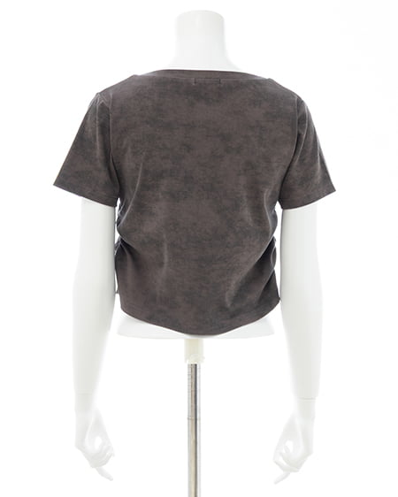 INGNI（イング） ムラ染めデニムロゴサイドギャザーTシャツ ｶｰｷ