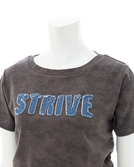 INGNI（イング） ムラ染めデニムロゴサイドギャザーTシャツ ｶｰｷ