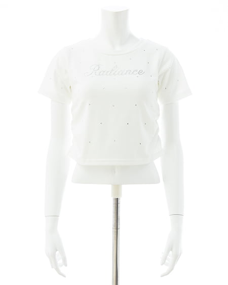 INGNI（イング） ラインストーン飛ばしロゴサイドギャザーTシャツ ｵﾌﾎﾜｲﾄ