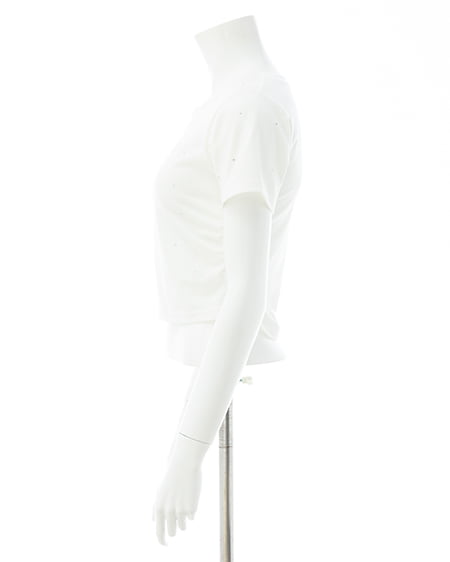 INGNI（イング） ラインストーン飛ばしロゴサイドギャザーTシャツ ｵﾌﾎﾜｲﾄ