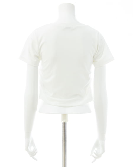 INGNI（イング） ラインストーン飛ばしロゴサイドギャザーTシャツ ｵﾌﾎﾜｲﾄ