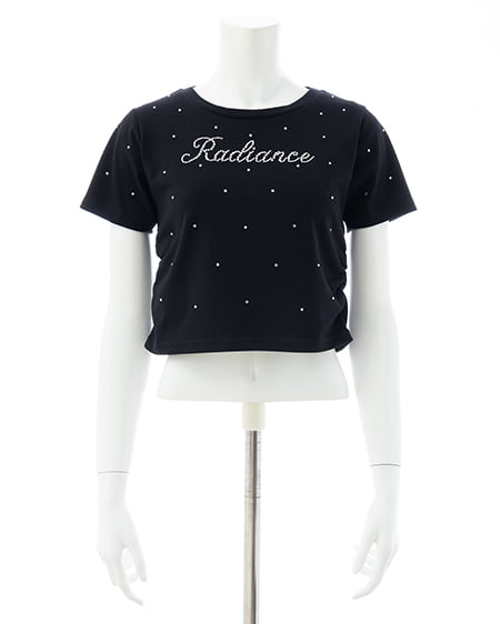 INGNI（イング） ラインストーン飛ばしロゴサイドギャザーTシャツ ｸﾛ