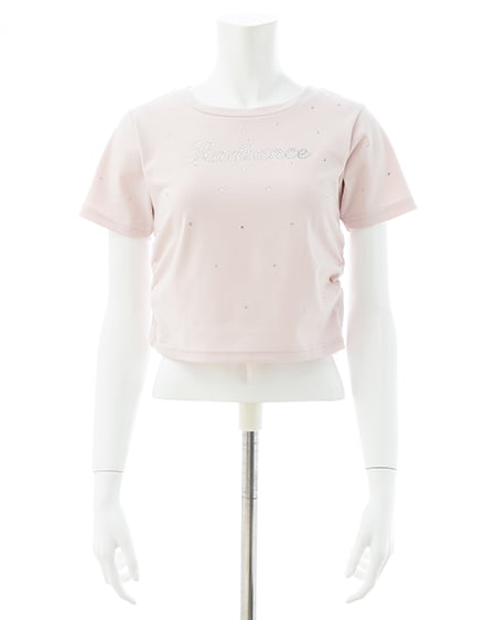 INGNI（イング） ラインストーン飛ばしロゴサイドギャザーTシャツ ﾗｲﾄﾋﾟﾝｸ