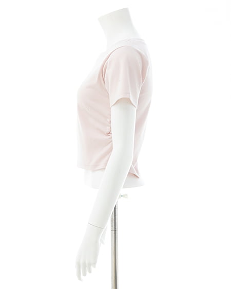 INGNI（イング） ラインストーン飛ばしロゴサイドギャザーTシャツ ﾗｲﾄﾋﾟﾝｸ