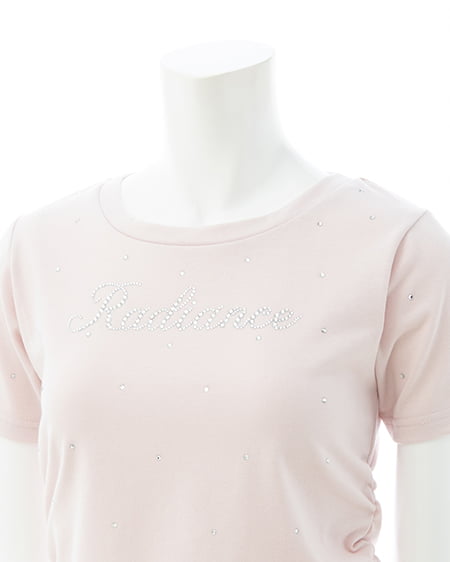 INGNI（イング） ラインストーン飛ばしロゴサイドギャザーTシャツ ﾗｲﾄﾋﾟﾝｸ