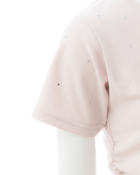 INGNI（イング） ラインストーン飛ばしロゴサイドギャザーTシャツ ﾗｲﾄﾋﾟﾝｸ