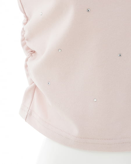 INGNI（イング） ラインストーン飛ばしロゴサイドギャザーTシャツ ﾗｲﾄﾋﾟﾝｸ