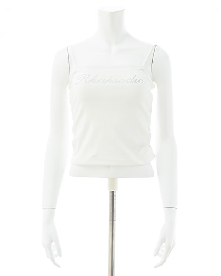 INGNI（イング） ラインストーンロゴサイドギャザーベアリブキャミ ｵﾌﾎﾜｲﾄ