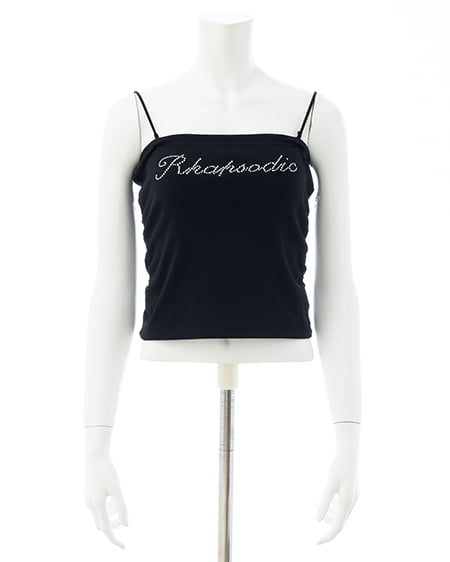 INGNI（イング） ラインストーンロゴサイドギャザーベアリブキャミ ｸﾛ