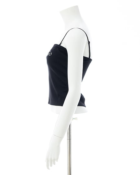 INGNI（イング） ラインストーンロゴサイドギャザーベアリブキャミ ｸﾛ