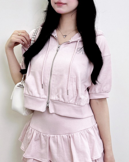 ラインストーンロゴミニスウェットジップパーカー