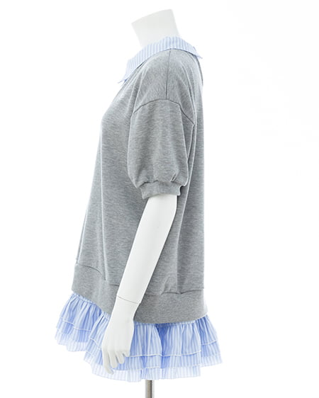 INGNI（イング） シャツドッキングスウェットトップス ｸﾞﾚｰ/ﾌﾞﾙｰｽﾄﾗｲﾌﾟ