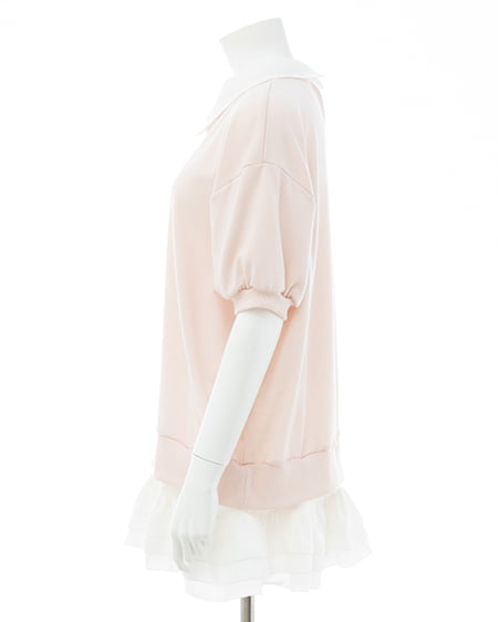 INGNI（イング） シャツドッキングスウェットトップス ﾗｲﾄﾋﾟﾝｸ/ｵﾌﾎﾜｲﾄ