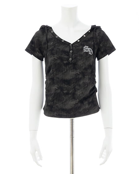 INGNI（イング） ヘンリーネックフードリブトップス ｸﾛ/ﾑﾗ