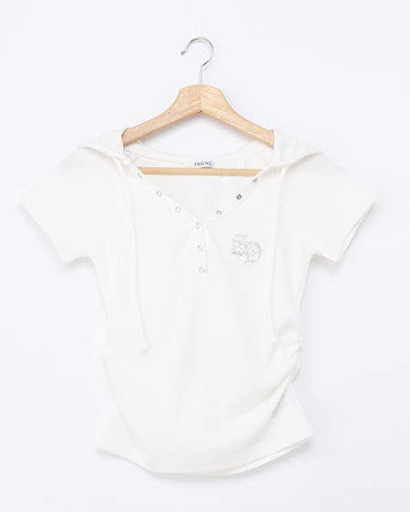 ヘンリーネックフードリブトップス