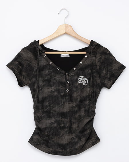 ヘンリーネックフードリブトップス