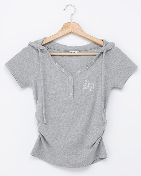 ヘンリーネックフードリブトップス