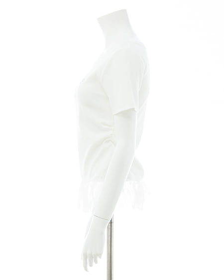 INGNI（イング） レースレイヤードラインストーンクロスロゴリブトップス ｵﾌﾎﾜｲﾄ