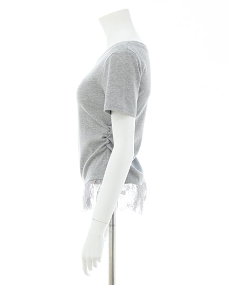 INGNI（イング） レースレイヤードラインストーンクロスロゴリブトップス ｸﾞﾚｰ