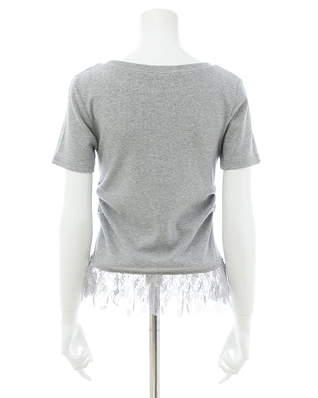 INGNI（イング） レースレイヤードラインストーンクロスロゴリブトップス ｸﾞﾚｰ