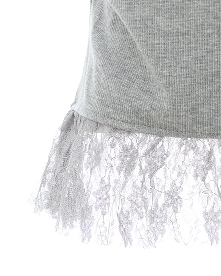 INGNI（イング） レースレイヤードラインストーンクロスロゴリブトップス ｸﾞﾚｰ