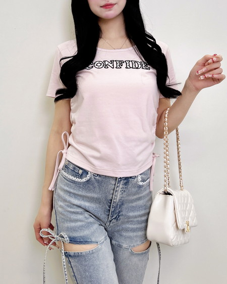 サイドドロストドット貼付ロゴTシャツ
