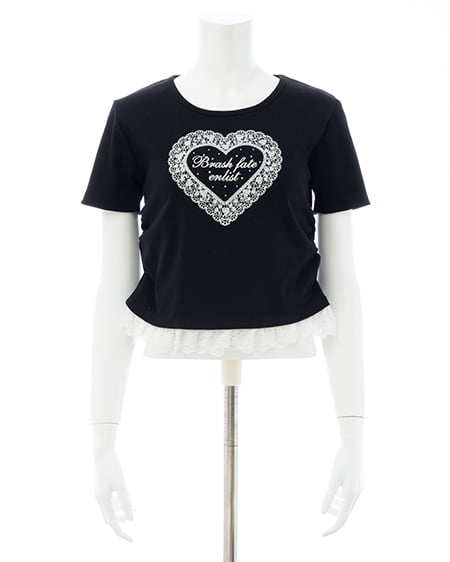 INGNI（イング） レースハートロゴ裾レース出しリブトップス ｸﾛ