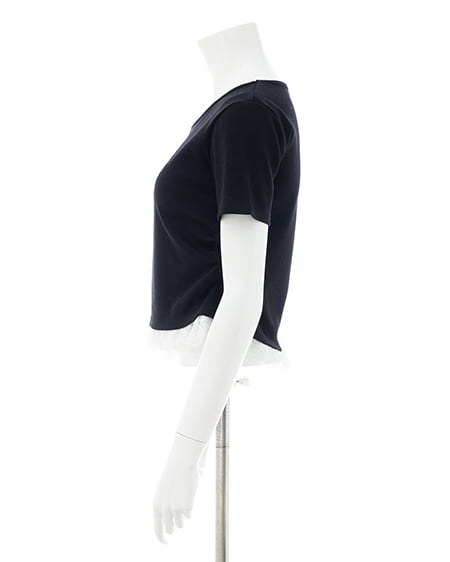 INGNI（イング） レースハートロゴ裾レース出しリブトップス ｸﾛ