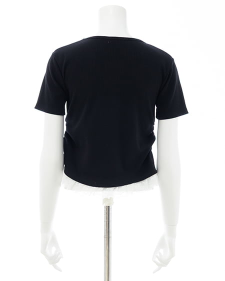 INGNI（イング） レースハートロゴ裾レース出しリブトップス ｸﾛ