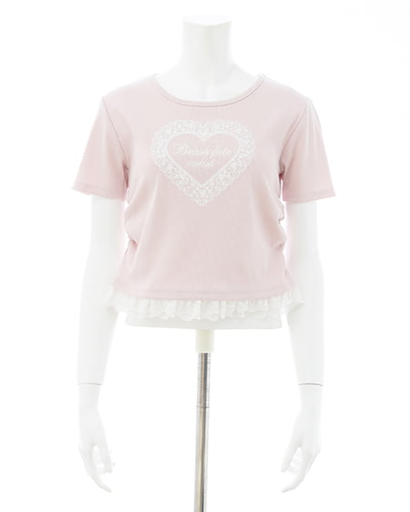 INGNI（イング） レースハートロゴ裾レース出しリブトップス ﾗｲﾄﾋﾟﾝｸ