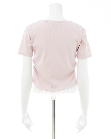 INGNI（イング） レースハートロゴ裾レース出しリブトップス ﾗｲﾄﾋﾟﾝｸ