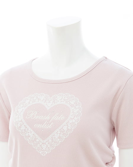 INGNI（イング） レースハートロゴ裾レース出しリブトップス ﾗｲﾄﾋﾟﾝｸ