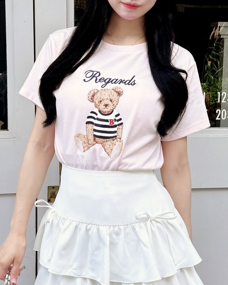 刺繍ロゴくまプリントTシャツ
