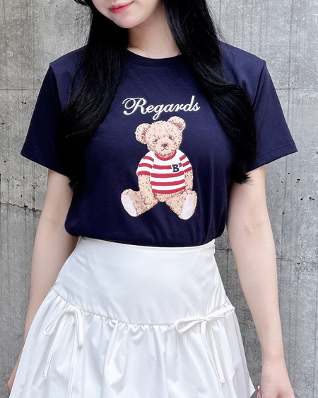刺繍ロゴくまプリントTシャツ