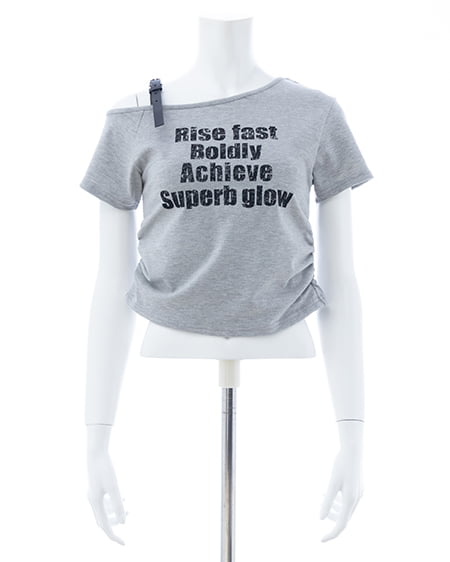 INGNI（イング） 肩フェイクレザーベルトロゴTシャツ ｸﾞﾚｰ