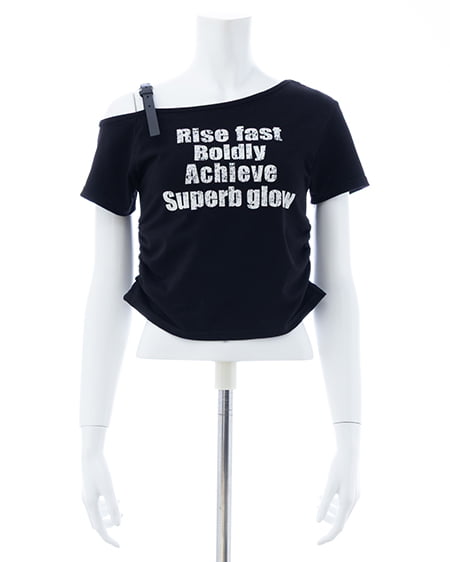 INGNI（イング） 肩フェイクレザーベルトロゴTシャツ ｸﾛ