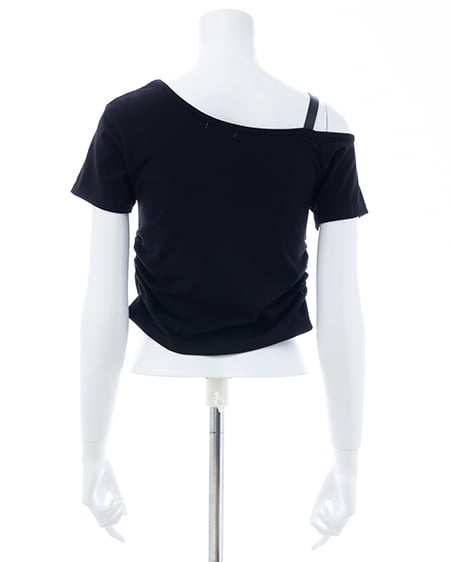 INGNI（イング） 肩フェイクレザーベルトロゴTシャツ ｸﾛ
