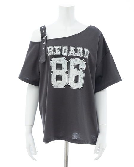 INGNI(イング) 肩ベルト付ワンショルナンバリングTシャツ スミクロ
